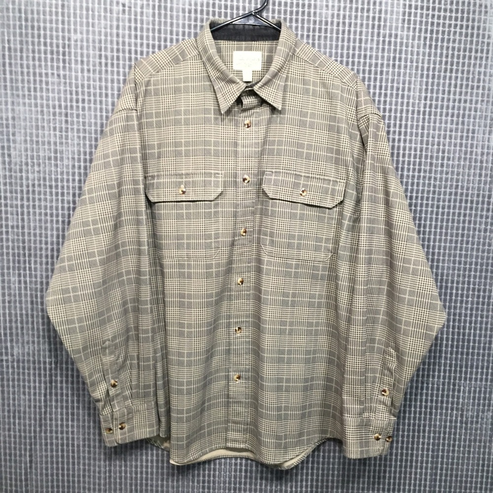 Cabelas Mens XL Plaid Button Down Shirt Tan Black Glen Check Longβ Sleeve SH684